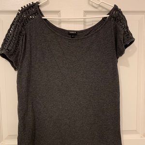 Grey Slub Jersey Caged Off the Shoulder Tee